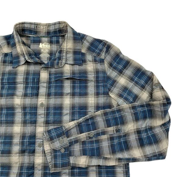 Rei Coop Shirt Boys XL (18) Blue Plaid Button Up Outdoor Roll Tab Sleeve Travel - Picture 5 of 11